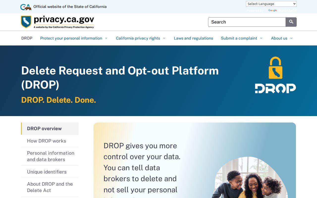 Laguna Niguel directory California DROP privacy portal