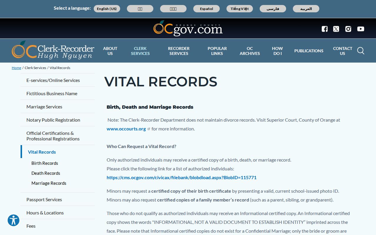 Laguna Niguel directory Orange County vital records service