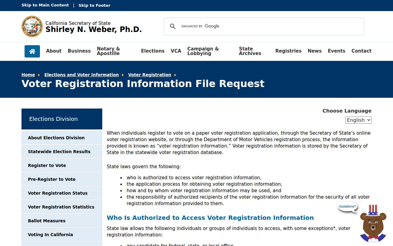 Laguna Niguel block California voter file request rules