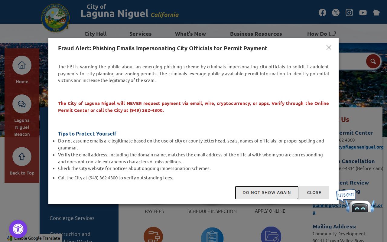 Laguna Niguel previous residents permit center record trail