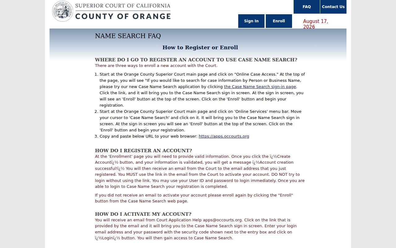 Laguna Niguel resident lookup Orange County case name search