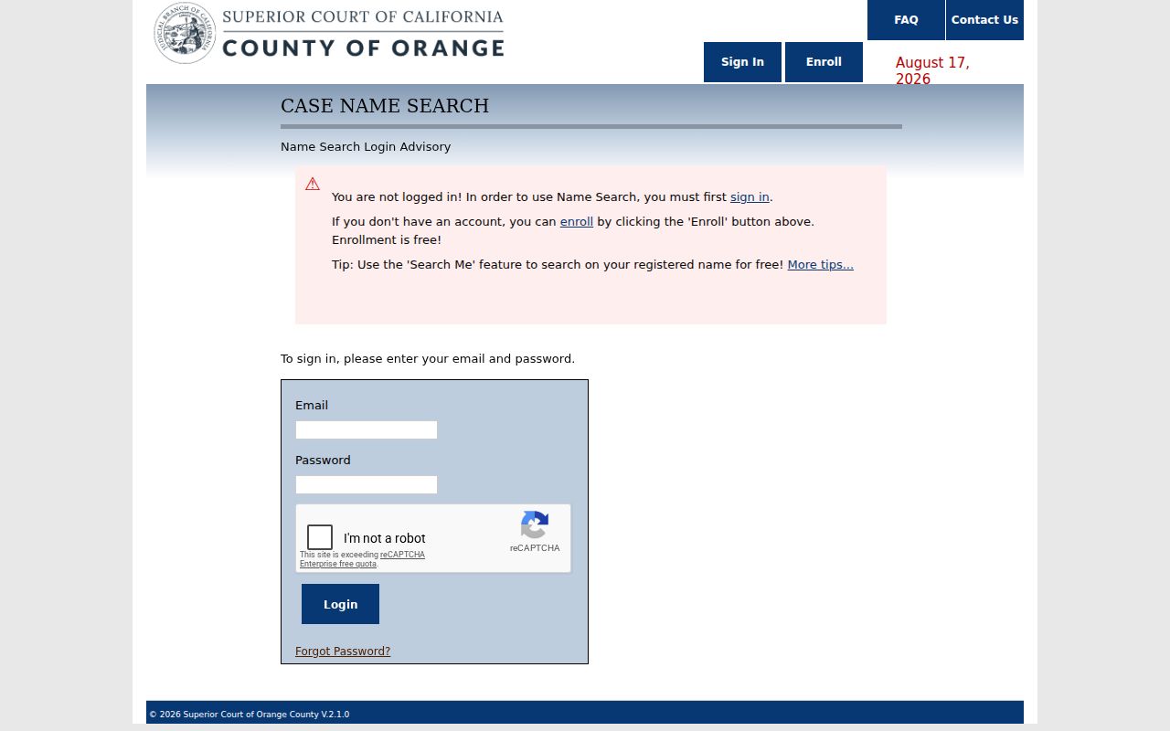 Laguna Niguel resident records Orange County case access categories