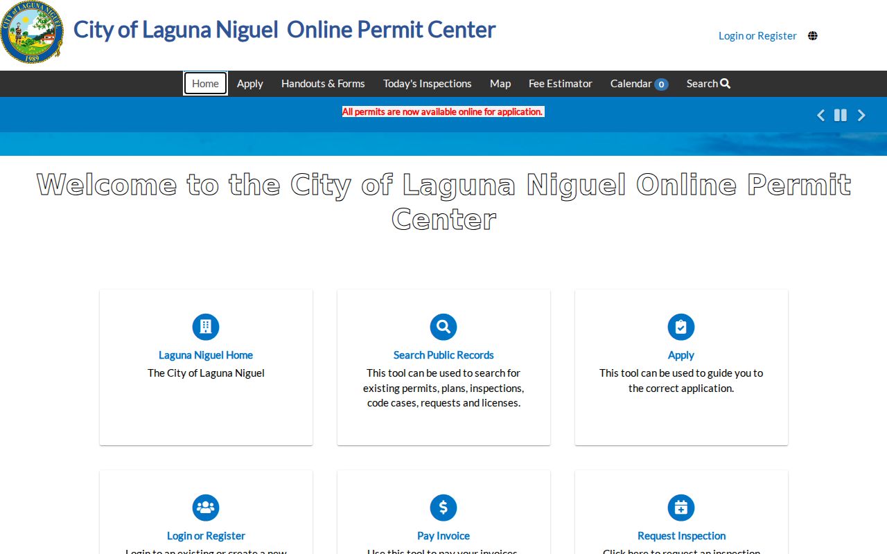 Laguna Niguel street permit center workflow