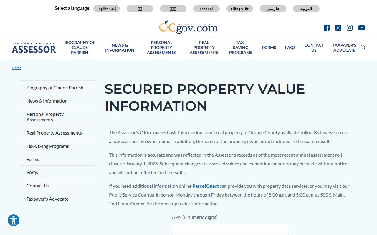 Laguna Niguel street address assessed value lookup