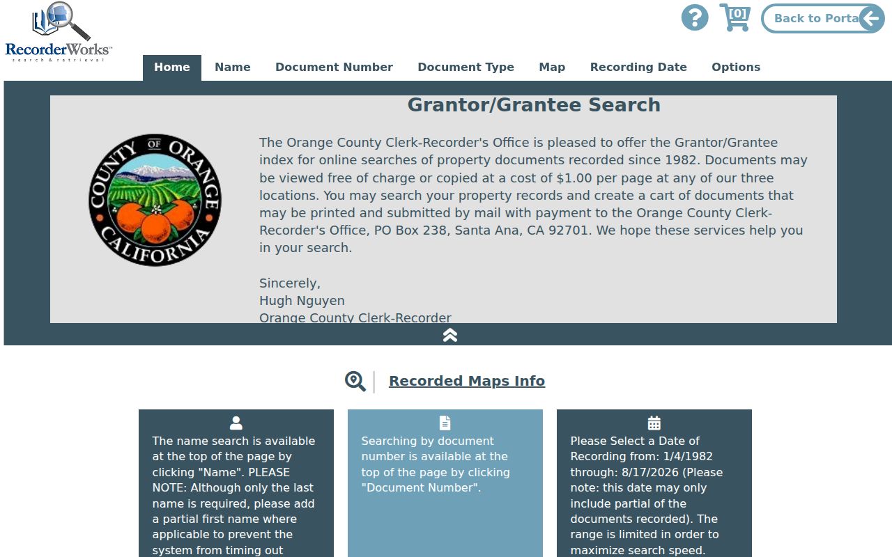 Laguna Niguel street deed index grantor grantee search